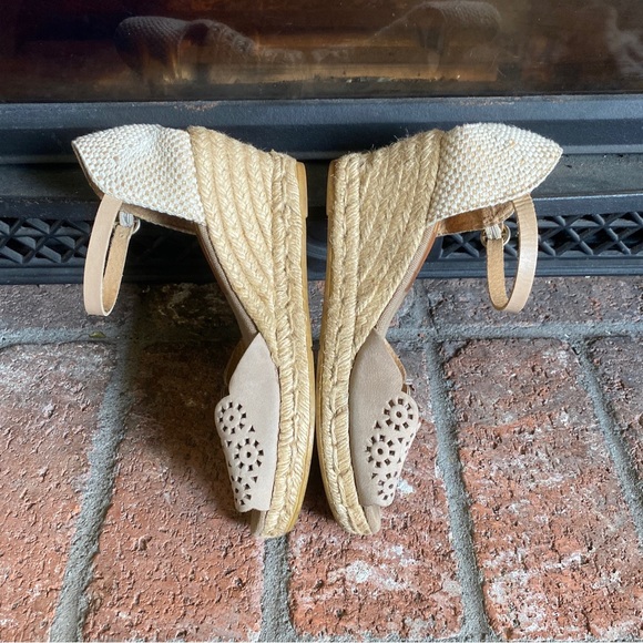 Kanna Peep Toe Ankle Strap Jute Wedge Sandals Blue Tan Size 7.5 EU 38 - Picture 4 of 5